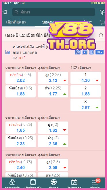 ขั้นตอนแทงบอลสดบน Y88 มือถือ